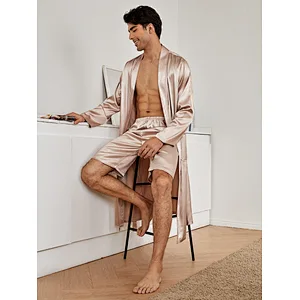 Designer Robe Shorts Sets For Men Solid Luxury Belted Custom Bath Robe Solid Spa Silk Men's Robe