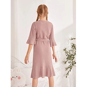 Waffle Knit Ruffle Children Sleepwear Robe Waffle Cotton Kids Girls Bath Robes