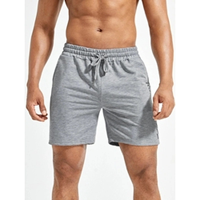 2022 Grey Men Letter Graphic Drawstring Waist Sports Cotton Shorts