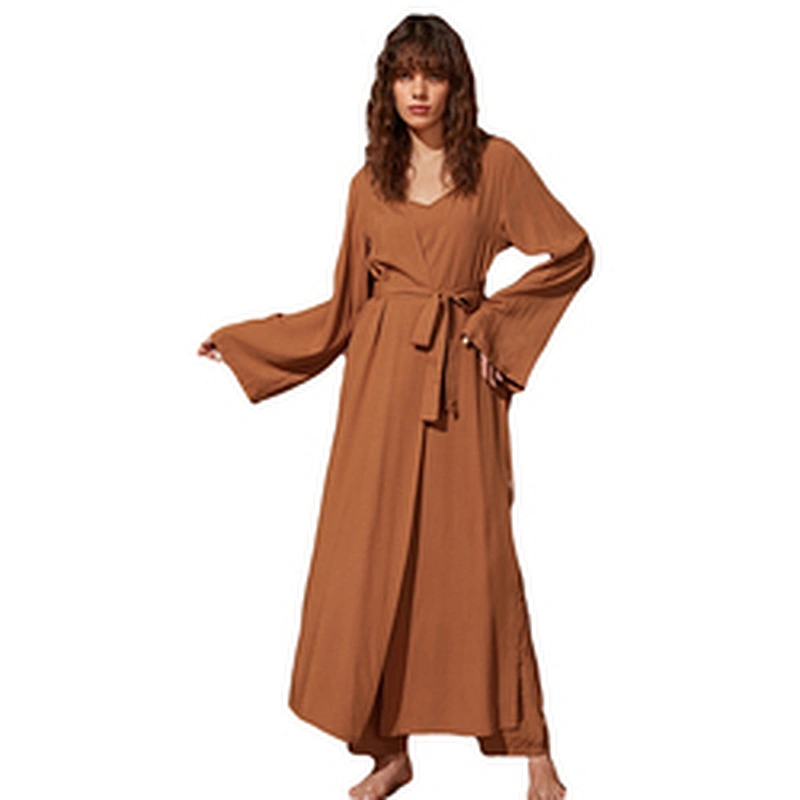 Wholesale 3 Pieces Cami Pants Lounge Wear Robe Sets Fille Chemise Kimono Robe Custom Spa Cotton Long Women Robes