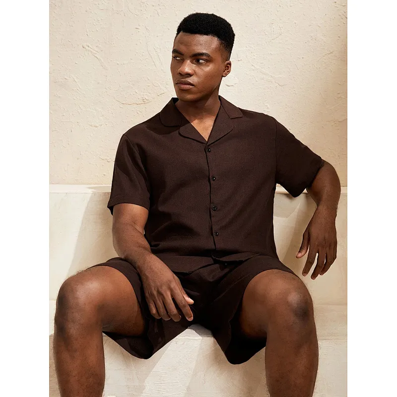 UNISEX Short Sleeve Loungewear Cotton Couple Pyjamas Lapel Collar Shirt With Shorts Linen Pajamas