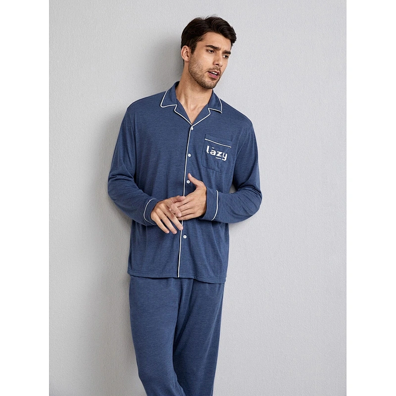 Letter Graphic Contrast Piping Pj Set Mens Pajamas Cotton Pajamas Sets Men
