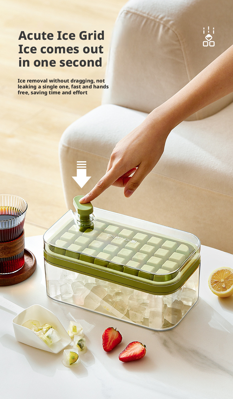 One-Click Ice Removal Ice Cube Container