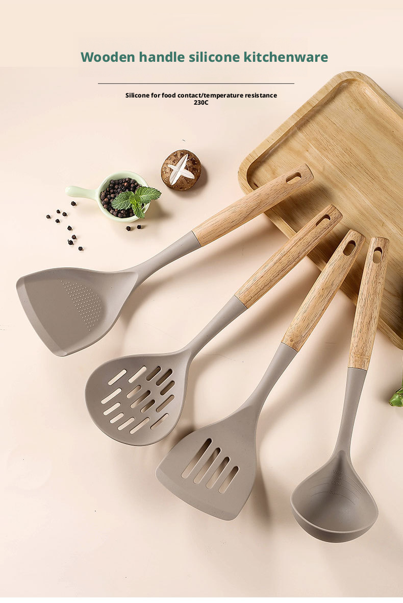 wooden handle silicone utensils