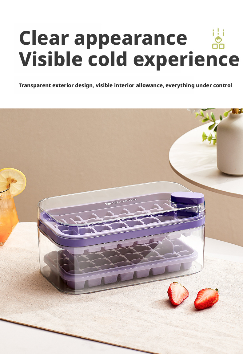 One-Click Ice Removal Ice Cube Container