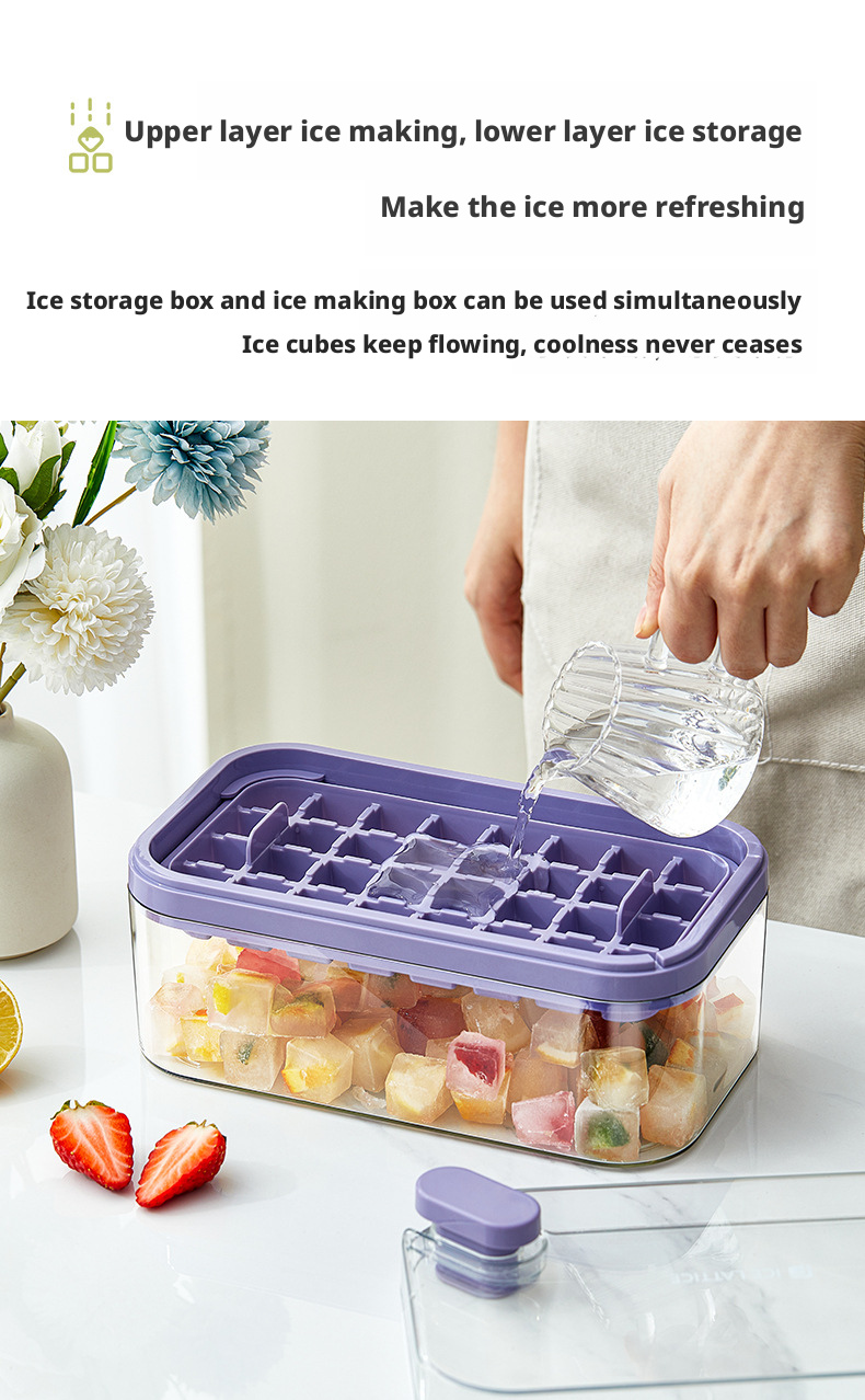 One-Click Ice Removal Ice Cube Container