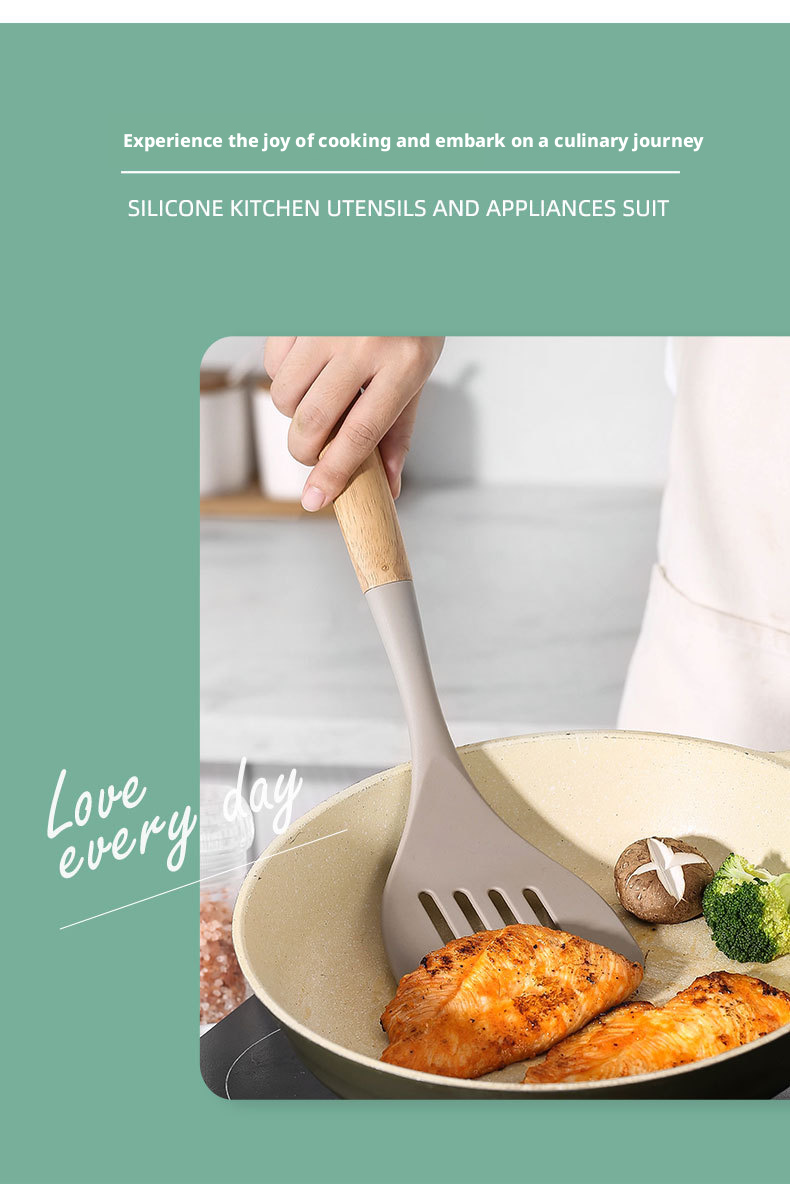 wooden handle silicone utensils