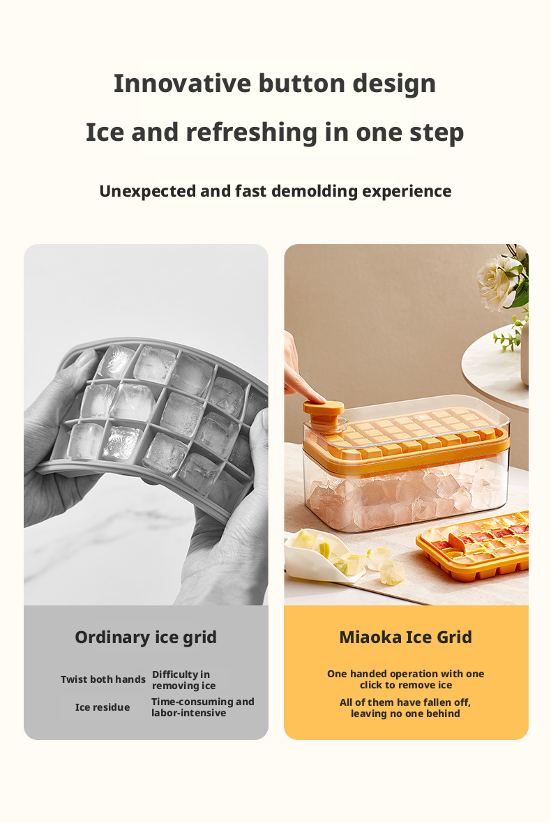 One-Click Ice Removal Ice Cube Container