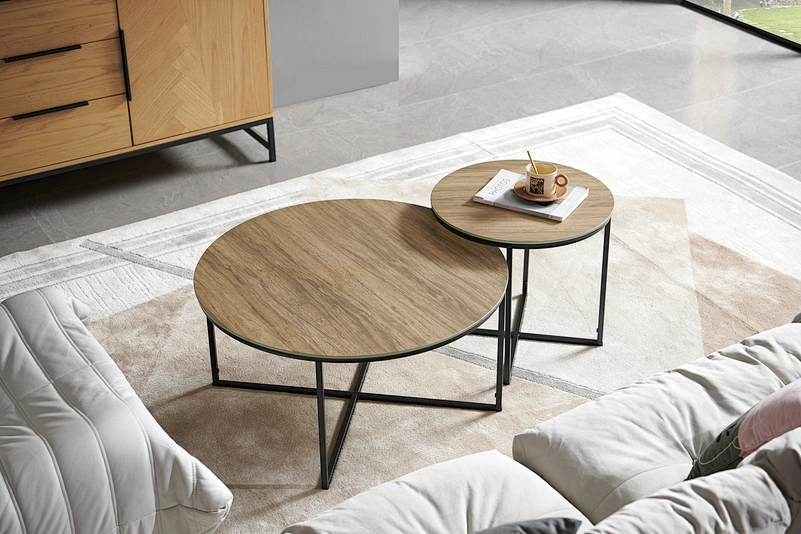 coffee table tempered glass nest table wood printing
