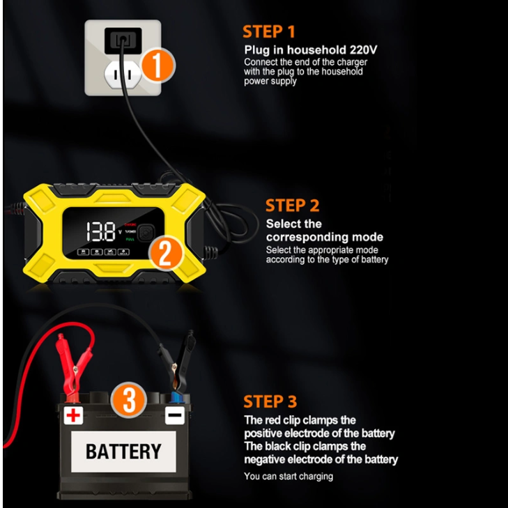 12V 30A Bench Battery Charger with Clamps
