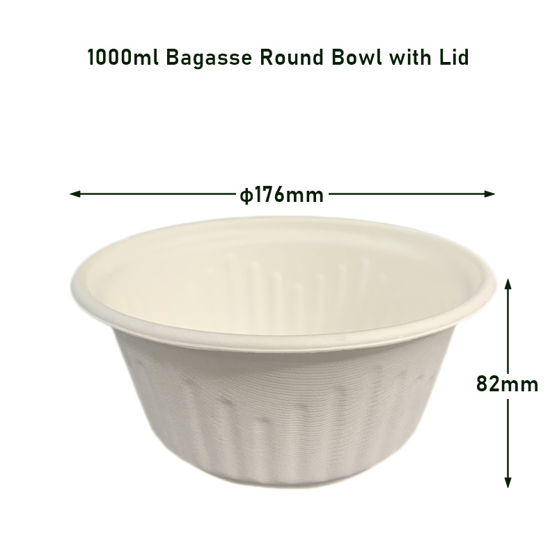 1000ml Biodegradable Bagasse Salad Round Bowl