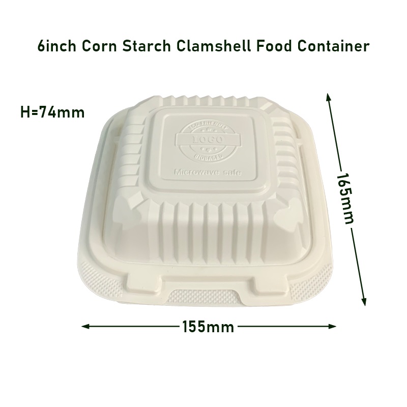 6inch Biodegradable Clamshell Cornstarch Packaging Box