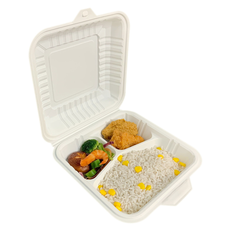 8 inch 3Compartments Biodegradable Corn Starch Takeaway Box