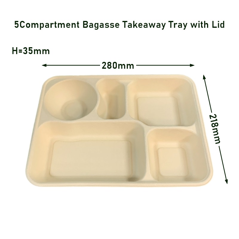 5 Compartment Food Trays Biodegradable Sugarcane Bagasse Tableware