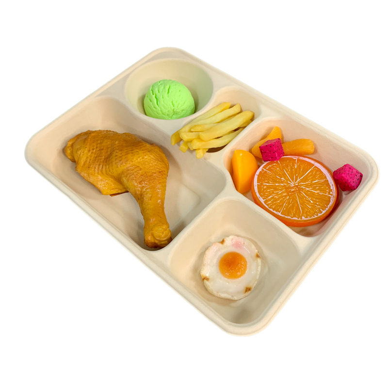 5 Compartment Food Trays Biodegradable Sugarcane Bagasse Tableware