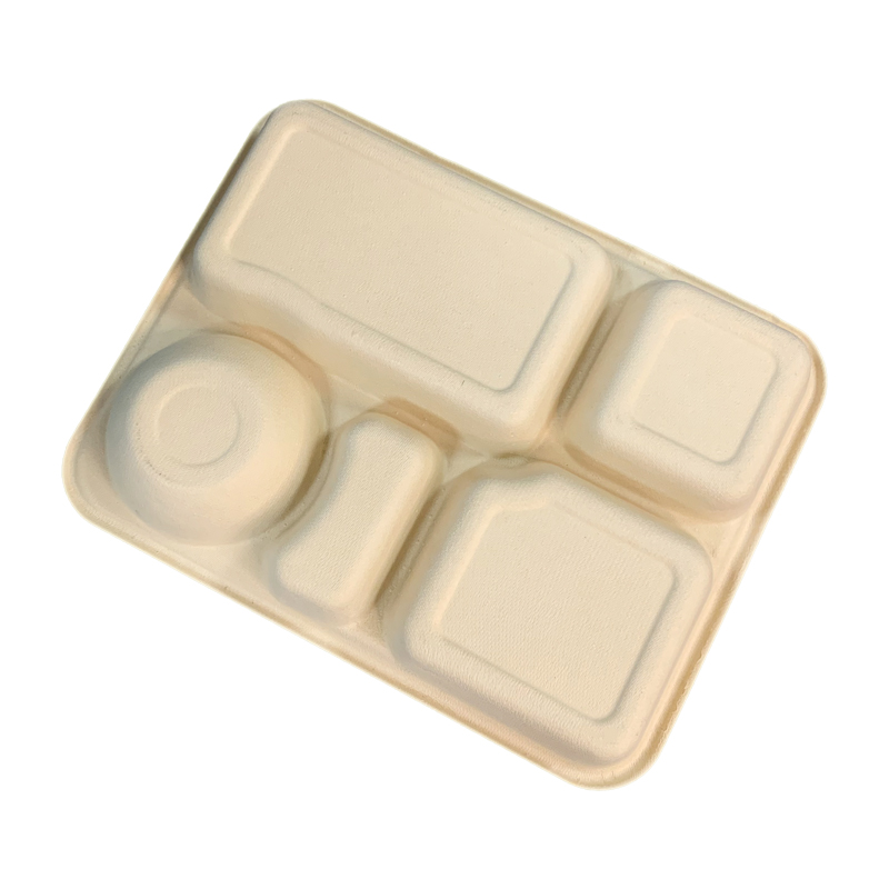 5 Compartment Food Trays Biodegradable Sugarcane Bagasse Tableware