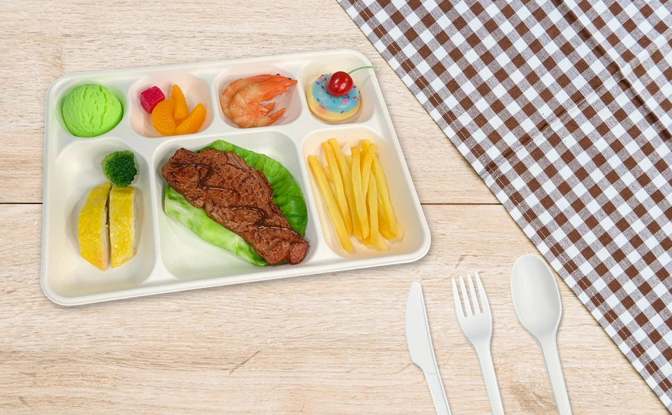 Biodegradable Bagasse Snack Tray 7Compartments Fast Food Tray