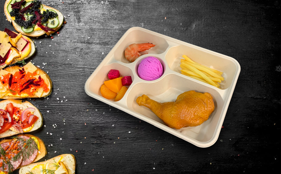 Compostable Bagasse Takeaway Tray with Lid
