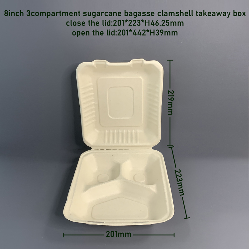 8 inch Sugar Bagasse Clamshell Takeaway Box