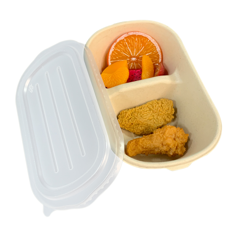 2Compartment Bagasse Takeaway Containers with PP Lid