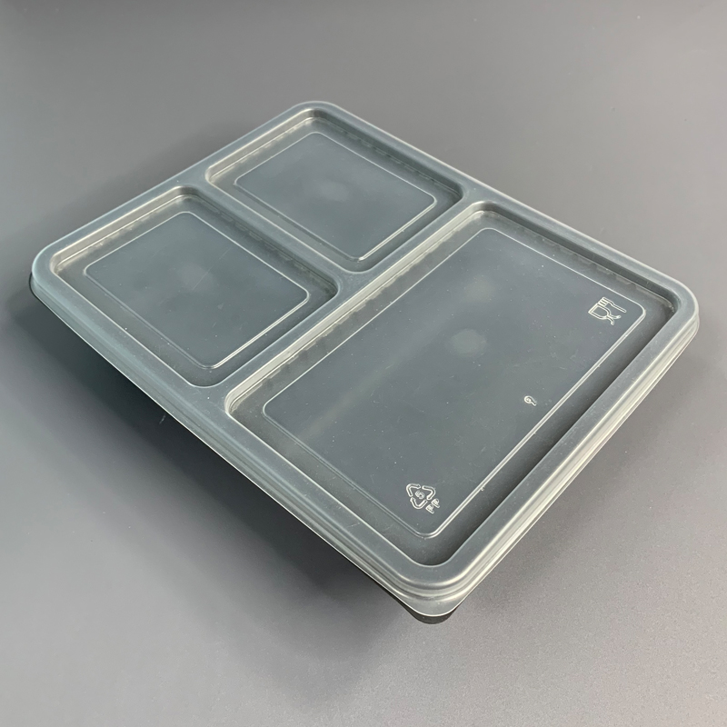 3 Compartment Black PP Plastic Meal Box with PET Lid