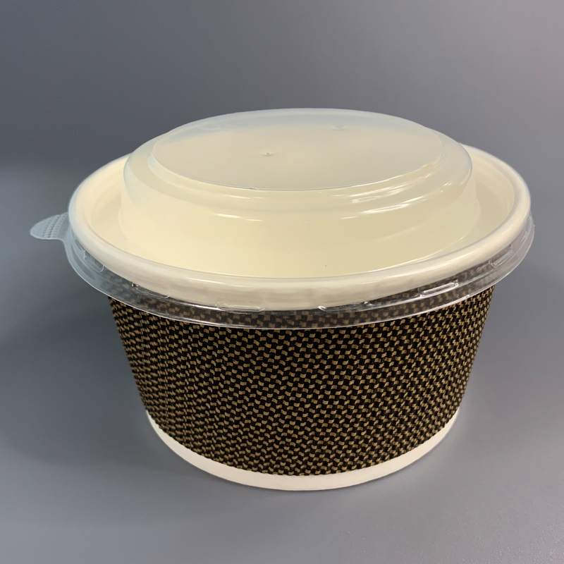 Disposable Double Wall Paper Takeaway Ripple Bowl with PP Clear Lid