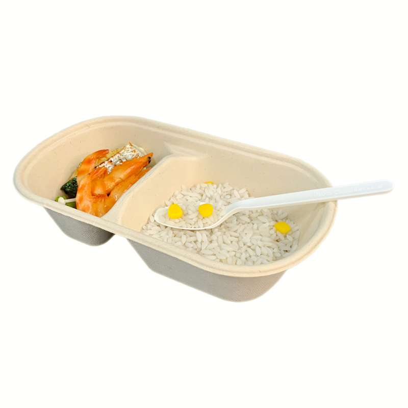 Compostable Bagasse Packaging Food Container 2Compartment Design