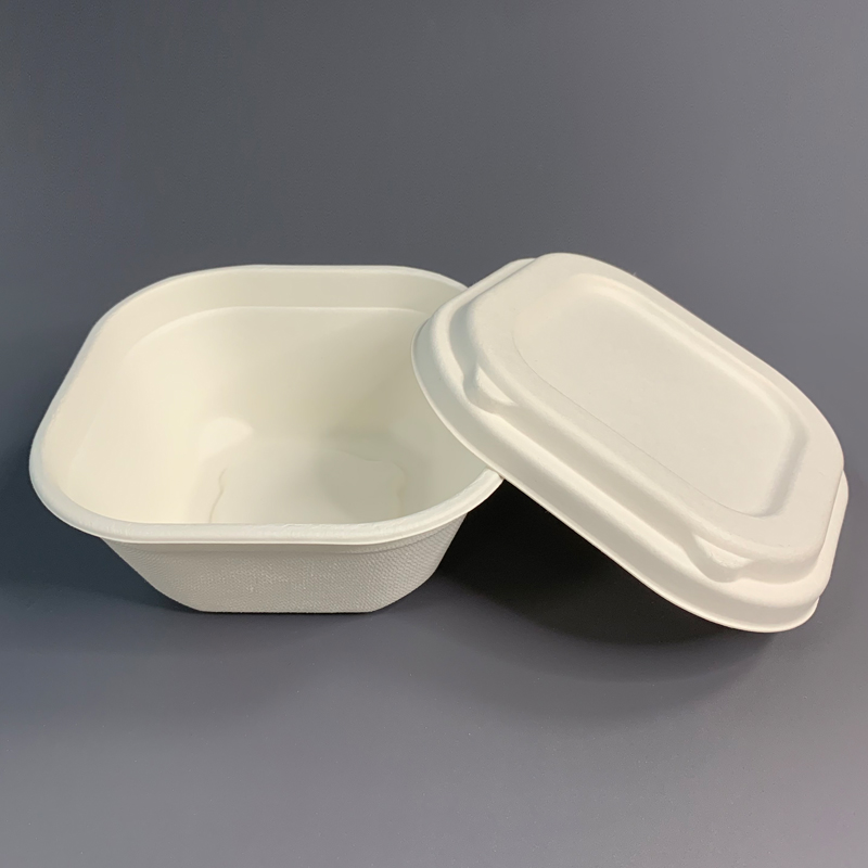 Compostable 6inch Square Bagasse Bowl with Lid