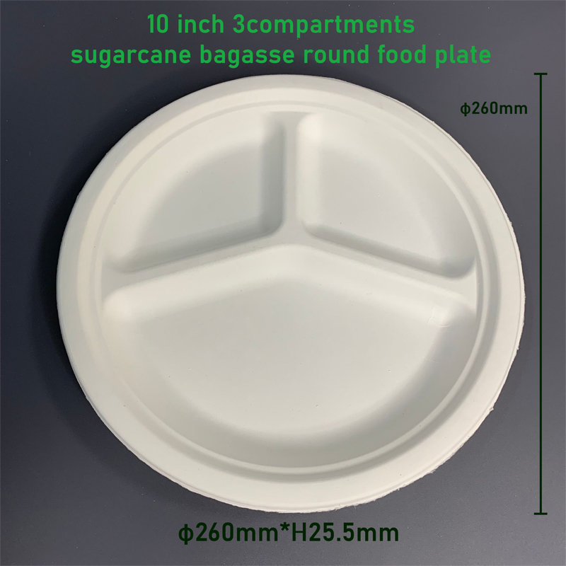 10 Inch 3Compartments Biodegradable Bagasse Plate