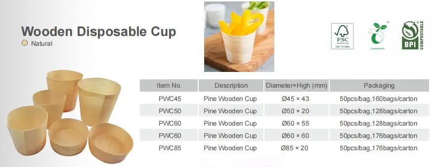 Disposable Pine Wooden Cup