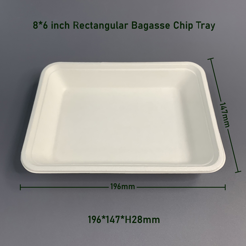 8*6inch Medium Rectangular Bagasse Chip Tray