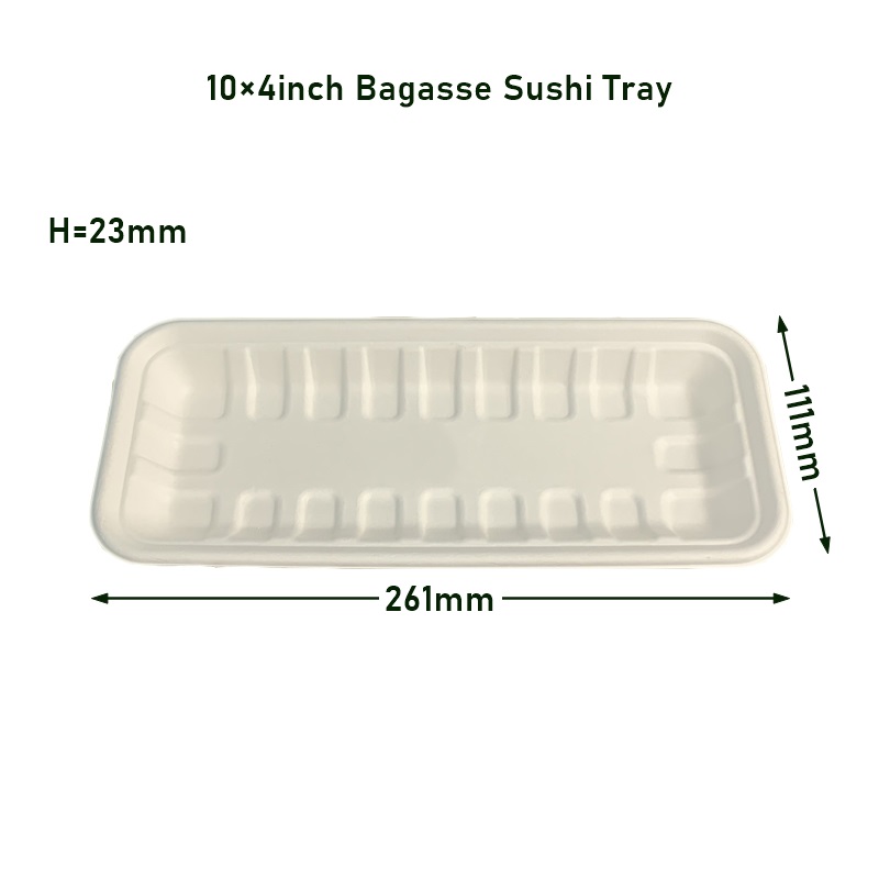 10*4 Inch Compostable Bagasse Sushi Tray