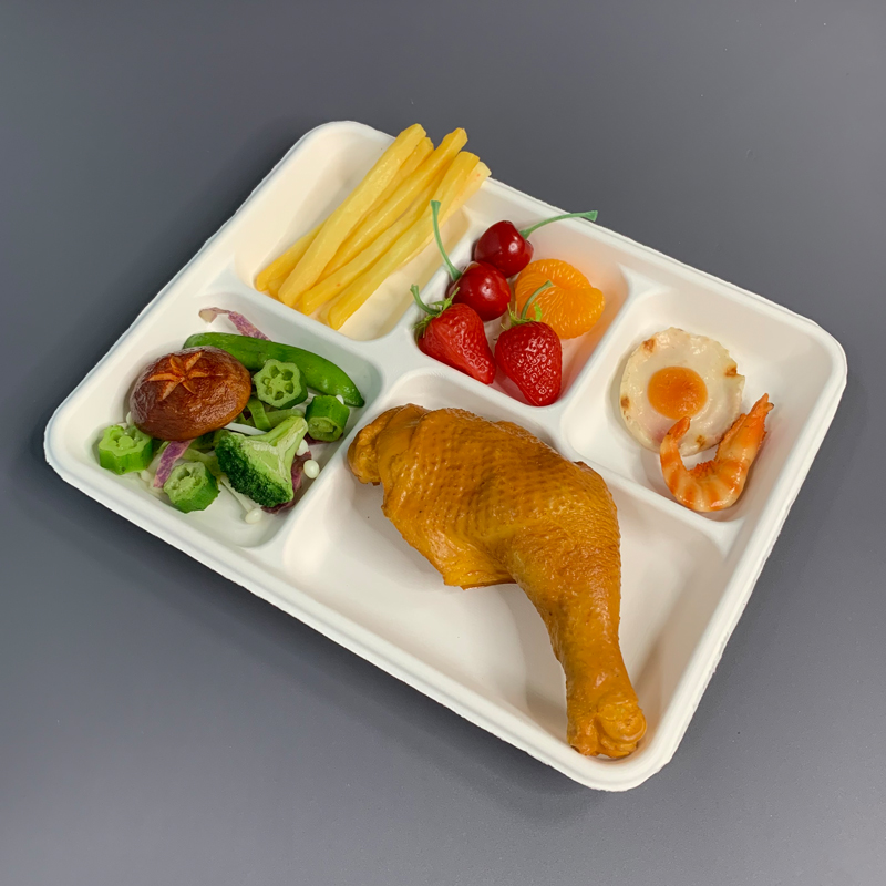 5compartment Sugarcane Bagasse Pulp Fast Food Tray