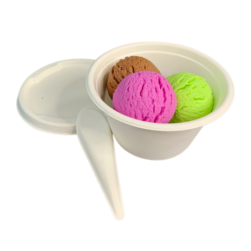 Compostable Biodegradable Bagasse Ice Cream Bowl with Lid