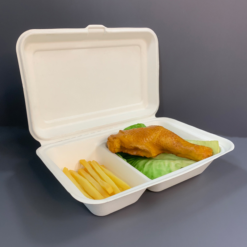 2Compartment Clamshell Bagasse Takeaway Containers