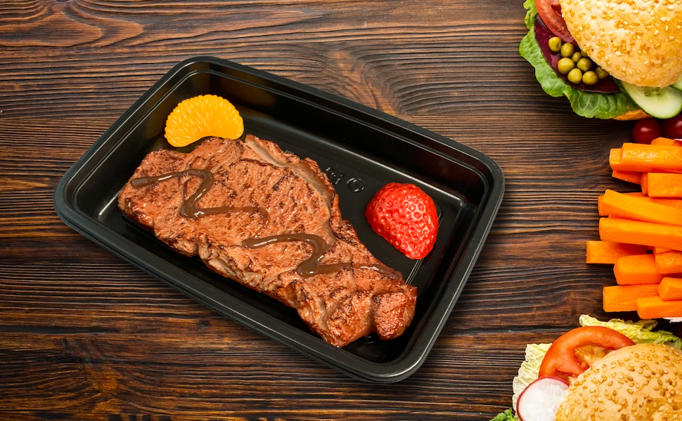 Plastic Takeaway Box of Steaks