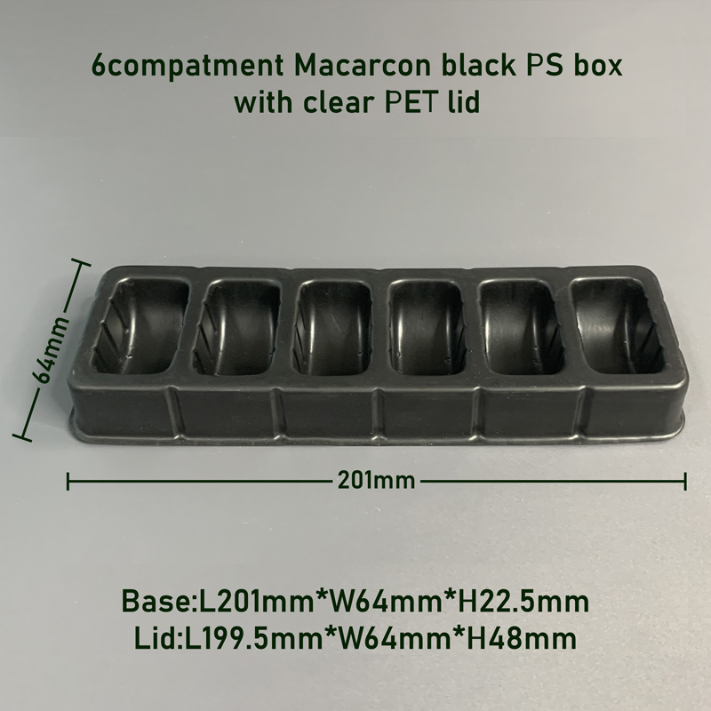 6Compartments PS Plastic Macaron Box with PET Clear Lid 