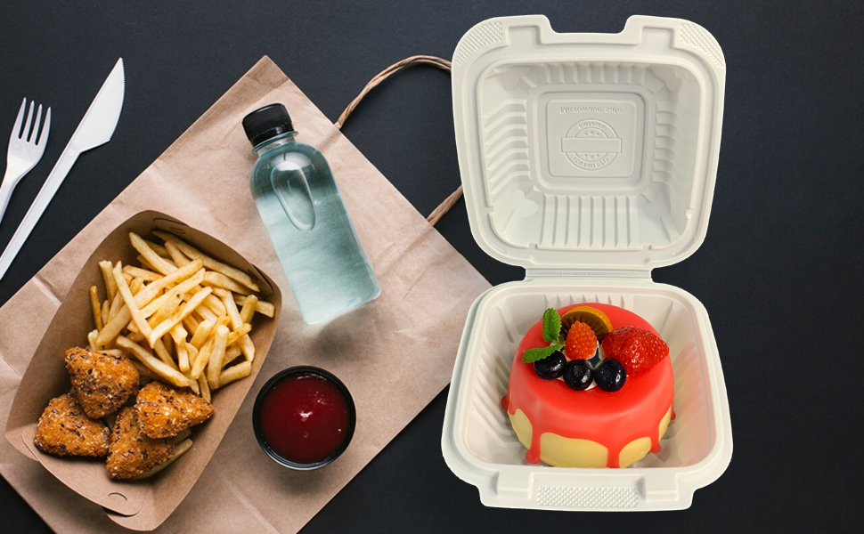 Compostable Clamshell Cornstarch Packaging Cake Box