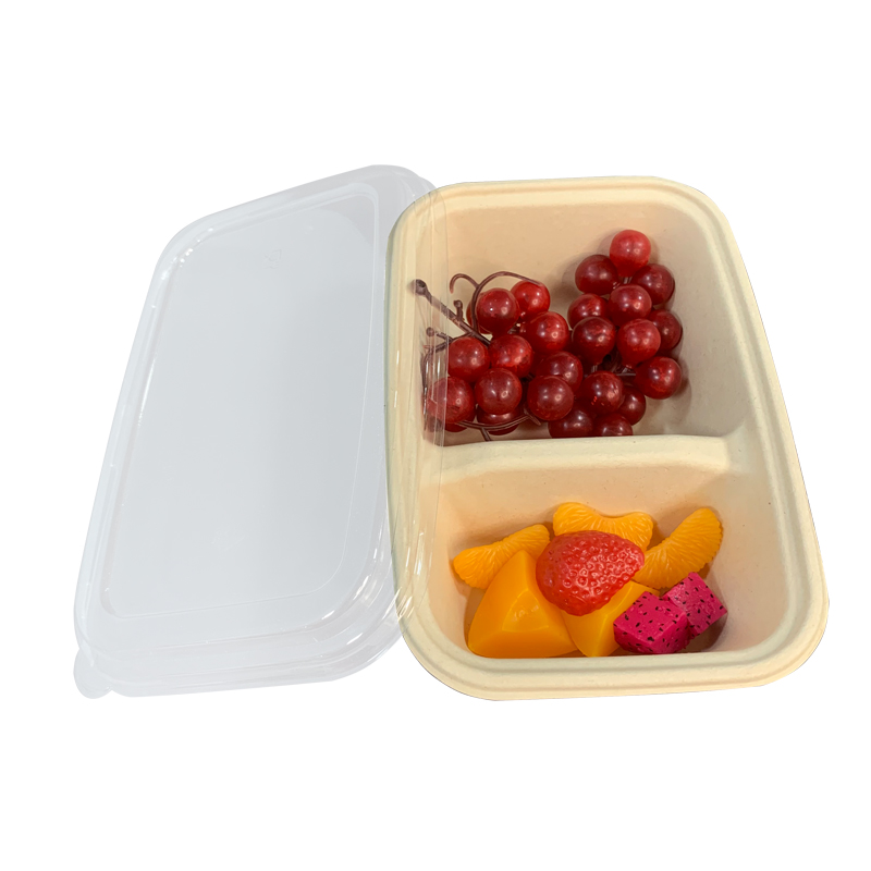 2Compartment Bagasse Food Containers Lunch Box with Clear PET Lid