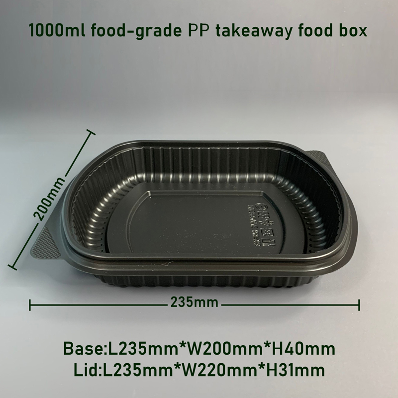 1000ml Black PP Takeaway Box with PET Lid