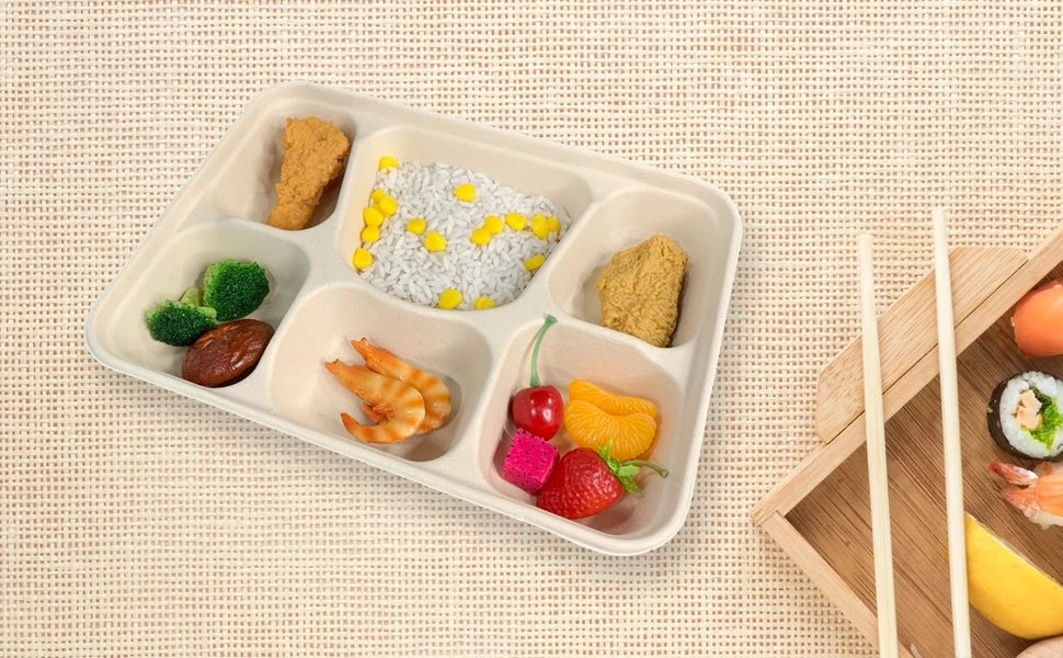 6Compartments Biodegradable Bagasse Food Tray For Fast Food