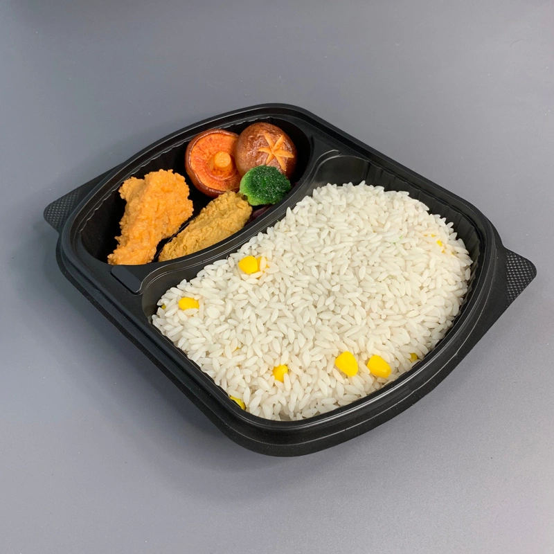 2-Compartment Black Plastic Bento Box