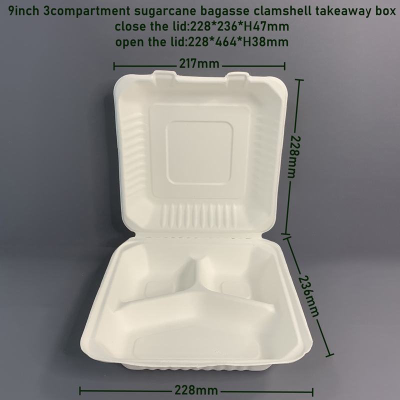 9 inch 3compartment Biodegradable Bagasse Food Container