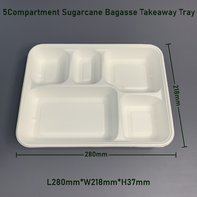 5Compartment Sugarcane Bagasse Food Tray