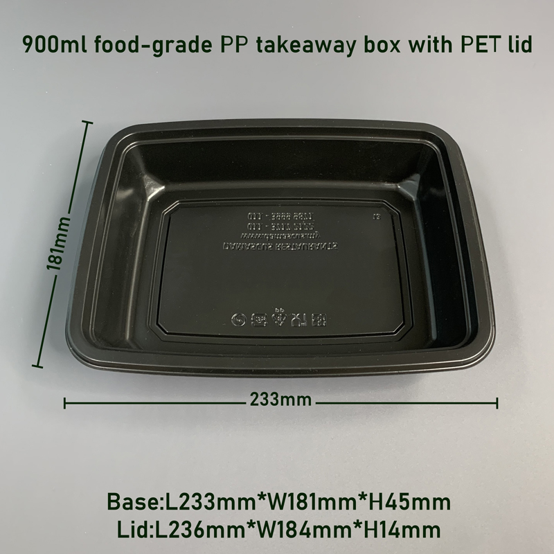 900ml Food Grade PP Plastic Sushi Box with Clear PET Lid