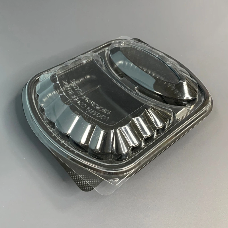 2-Compartment Black Plastic Bento Box with Clear PET Lid