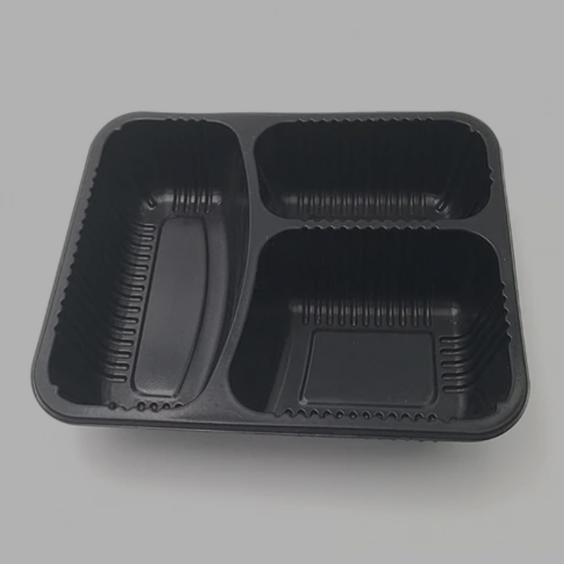 3 Compartments Black PP Plastic Fast Food Tray from China