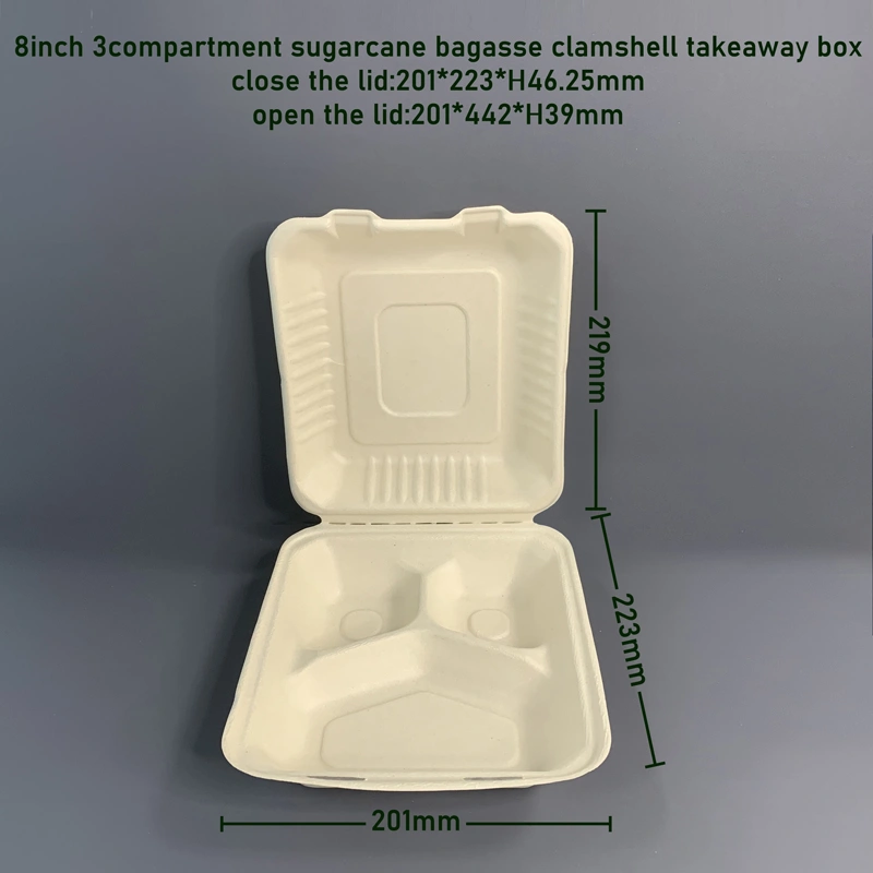 8 inch Sugar Bagasse Clamshell Takeaway Box