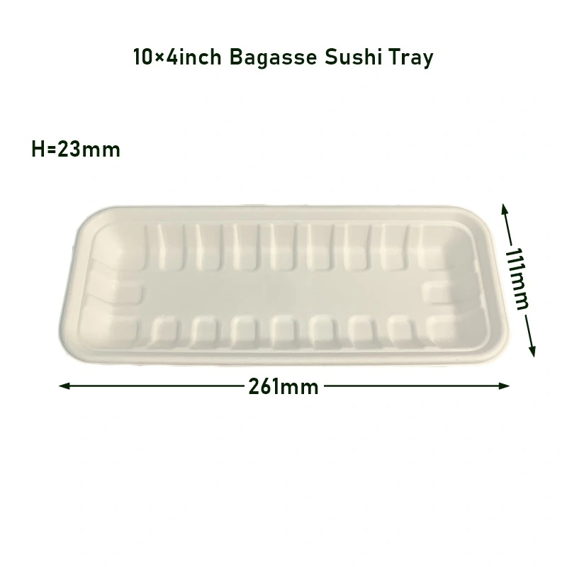 10*4 Inch Compostable Bagasse Sushi Tray