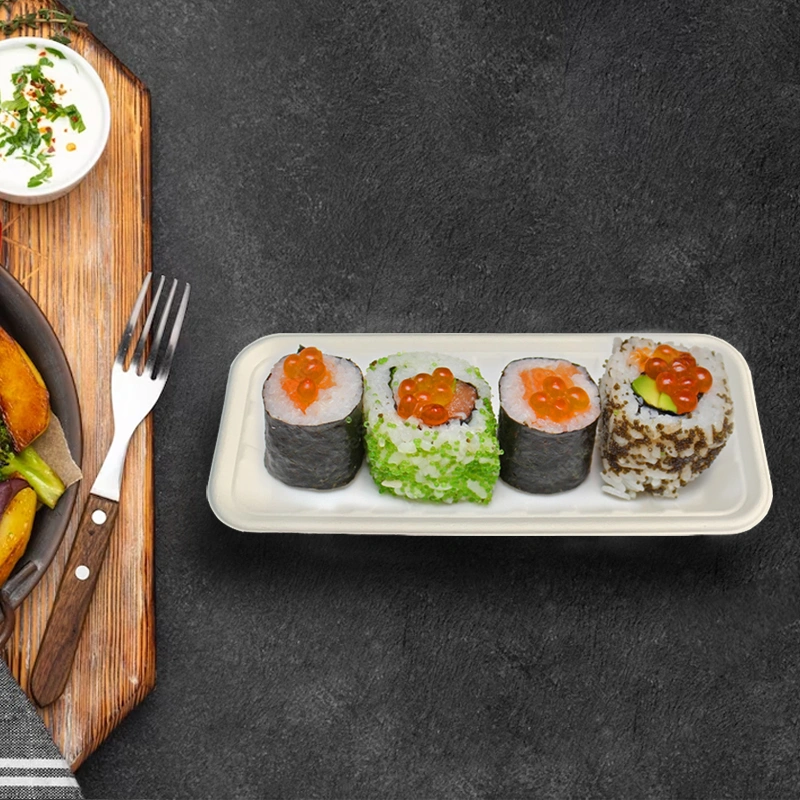 Compostable Bagasse Sushi Tray Ribbed Trays
